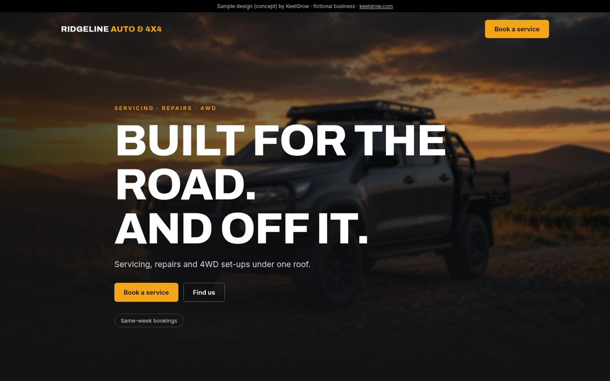 Sample design (concept), fictional brand, desktop view