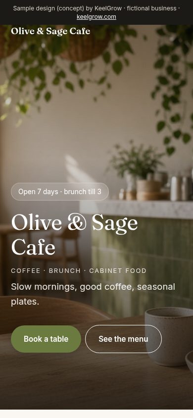 Sample design (concept), fictional brand, mobile view